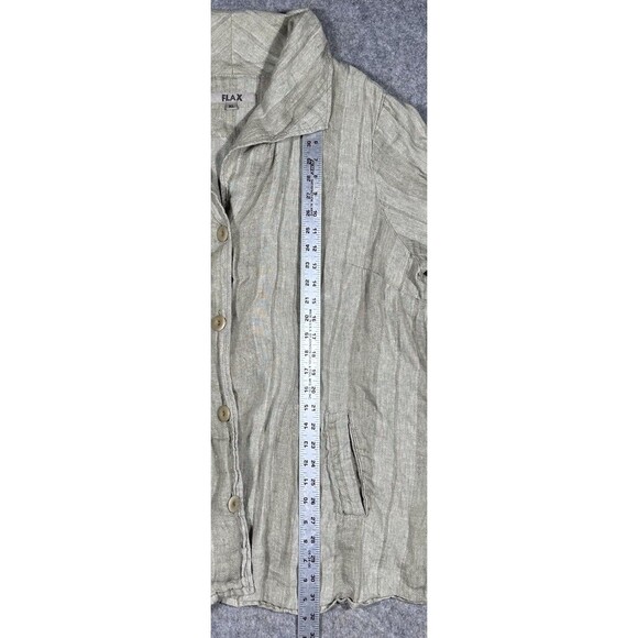FLAX Linen Button Up Shirt Women’s XL Oatmeal Lagenlook 3/4 Sleeve Striped Tunic - Picture 8 of 9